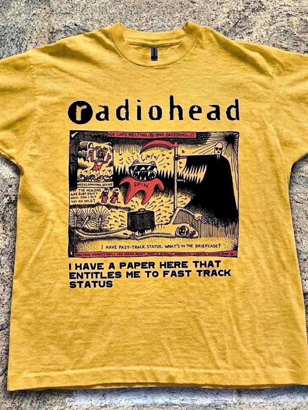 Radiohead Fast-Track Status T-Shirt Graphic Tee Yellow